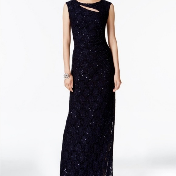 NWT Connected Cutout Sequined Lace Gown Dark Navy blue - Picture 5 of 6